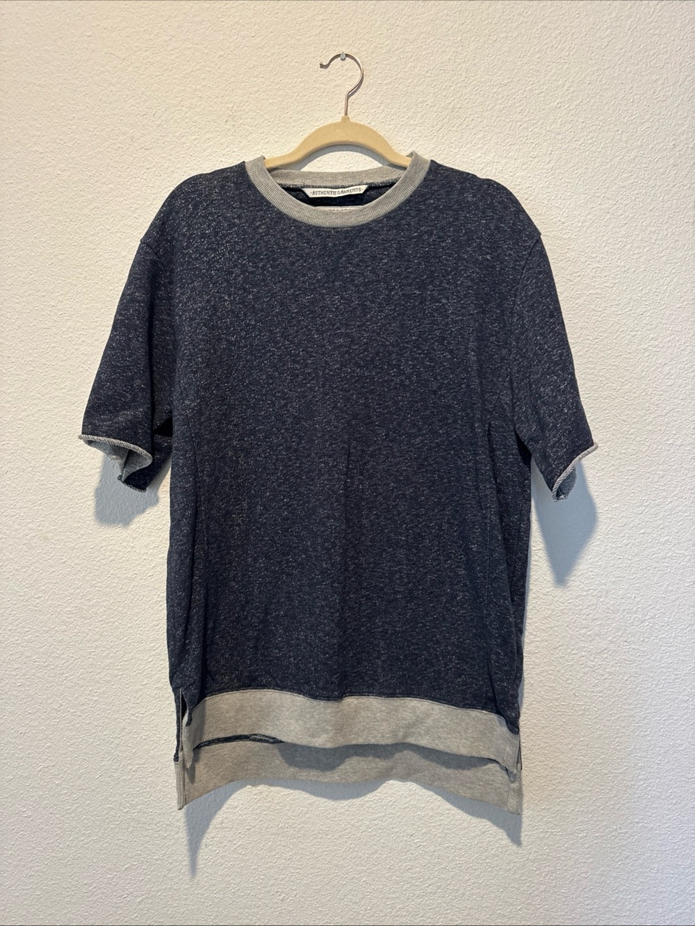 Cotton On Men's Blue Heathered Crewneck with Gray Trim - Size Large